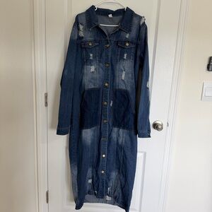 Long Denim Button-Up Coat